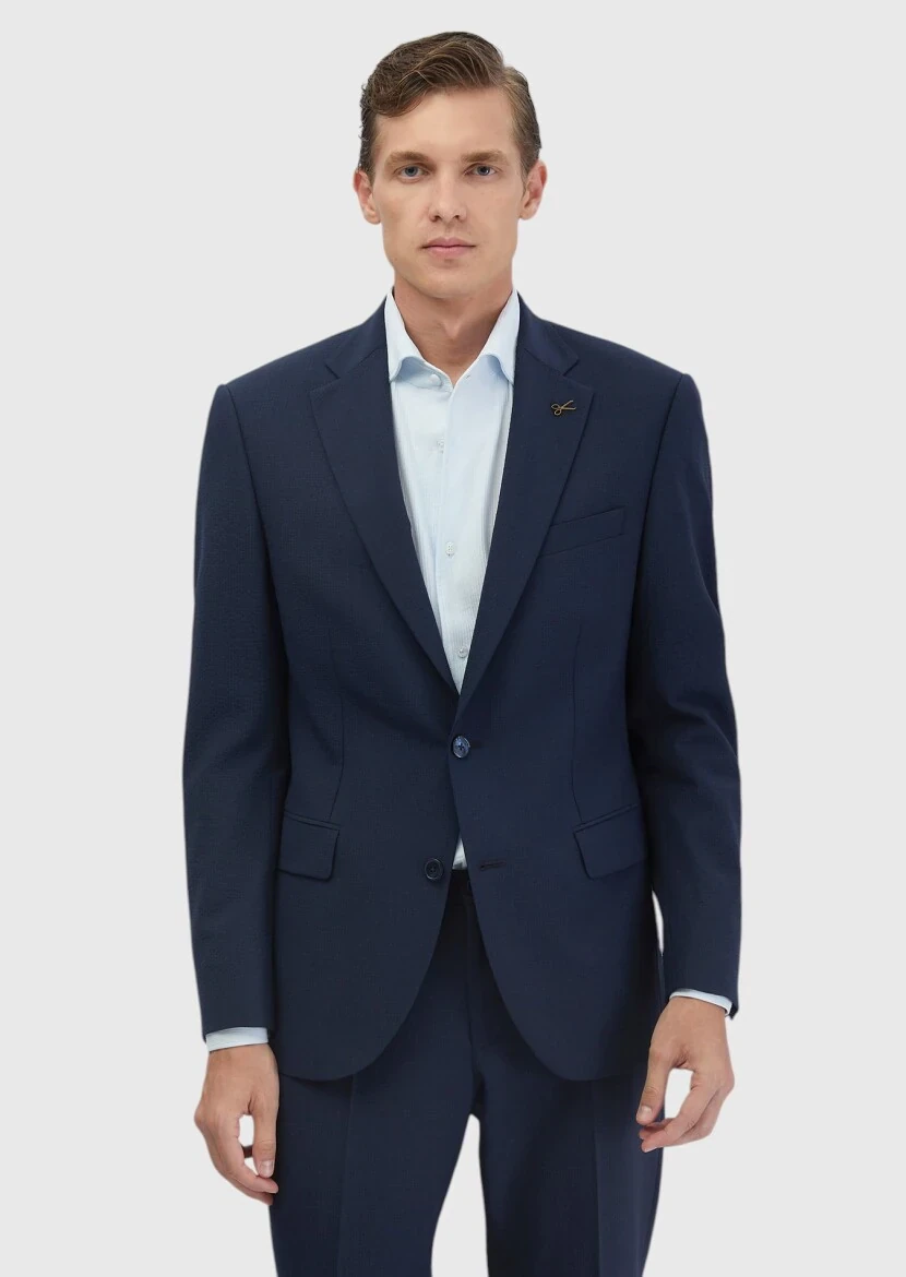 Lacivert Mikro Modern Fit Yün Karışımlı Takım Elbise - 1