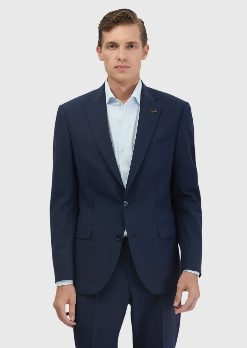 Lacivert Mikro Modern Fit Yün Karışımlı Takım Elbise - 1