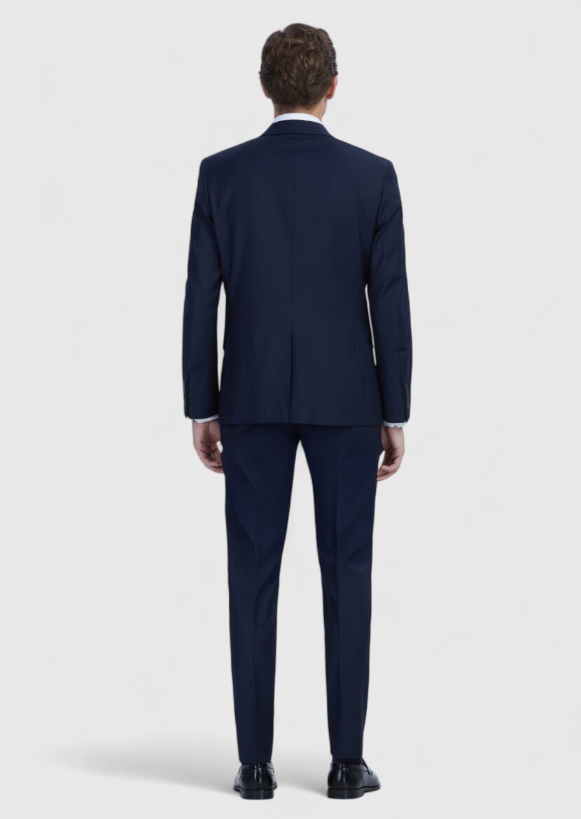 Lacivert Mikro Modern Fit Yün Karışımlı Takım Elbise - 5