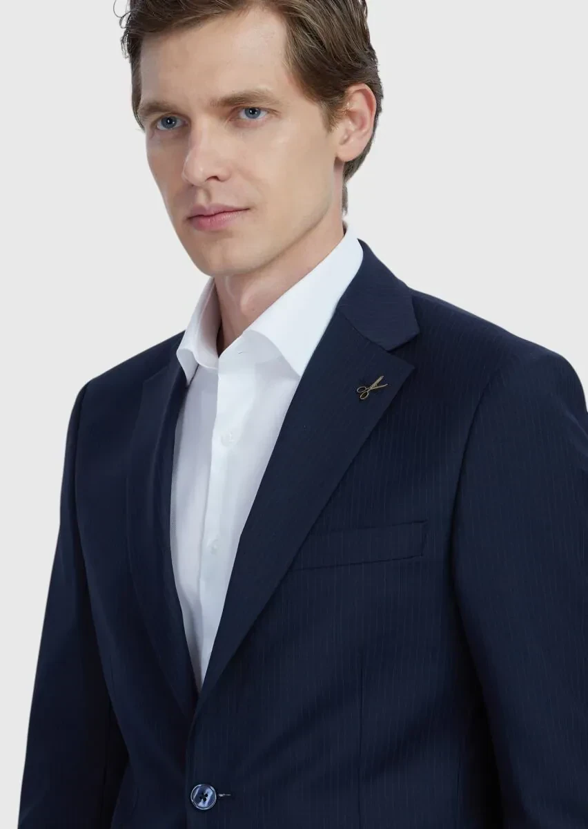 Lacivert Mikro Modern Fit Yün Karışımlı Takım Elbise - 3
