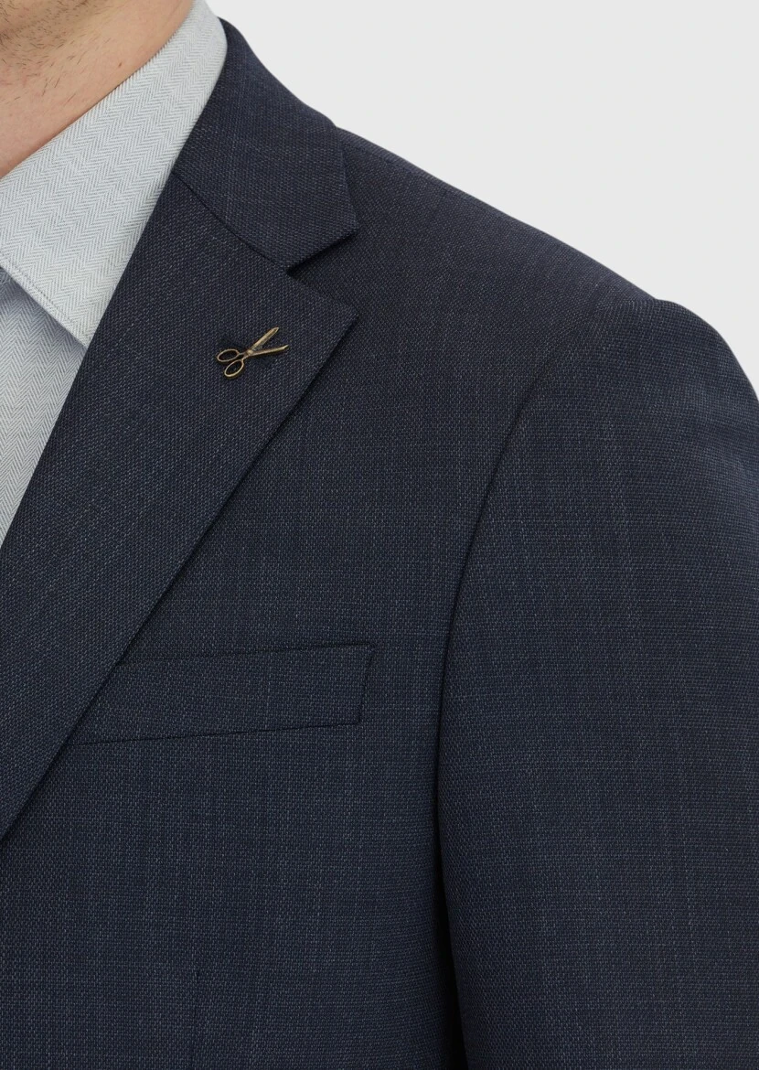 Lacivert Mikro Modern Fit Yün Karışımlı Takım Elbise - 4