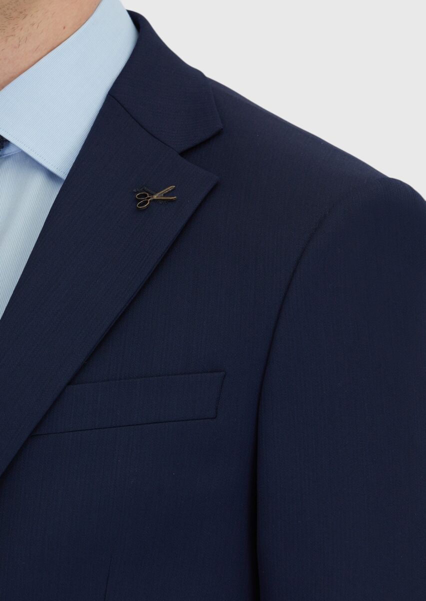 Lacivert Mikro Modern Fit Yün Karışımlı Takım Elbise - 4