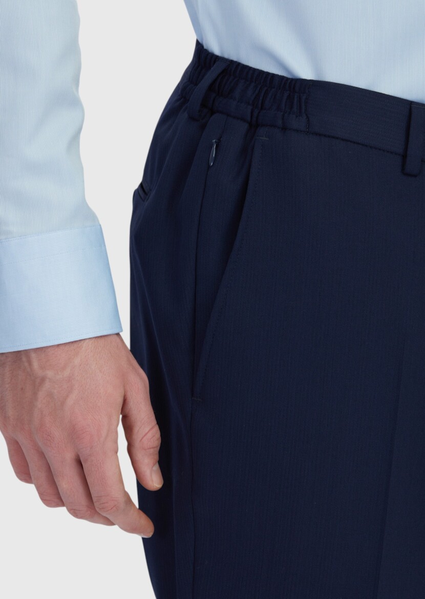 Lacivert Mikro Modern Fit Yün Karışımlı Takım Elbise - 5