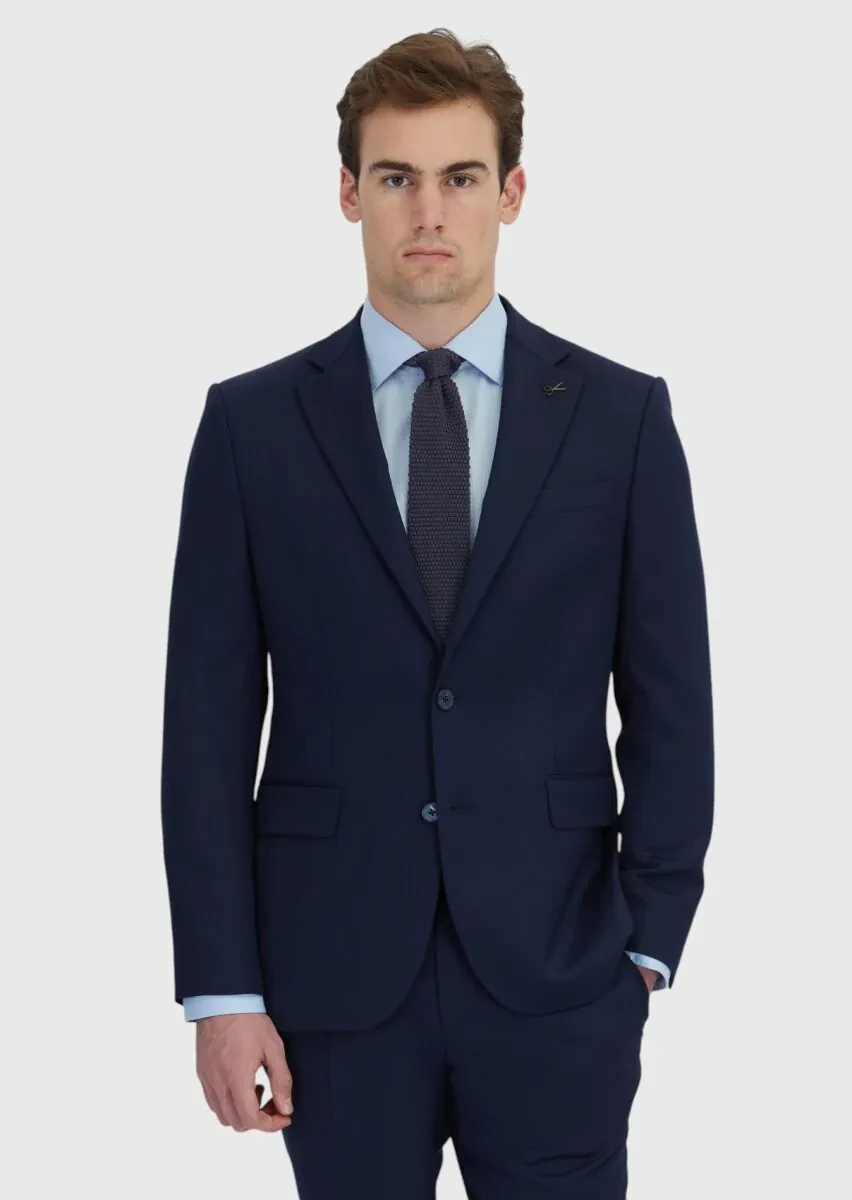Lacivert Mikro Modern Fit Yün Karışımlı Takım Elbise - 1