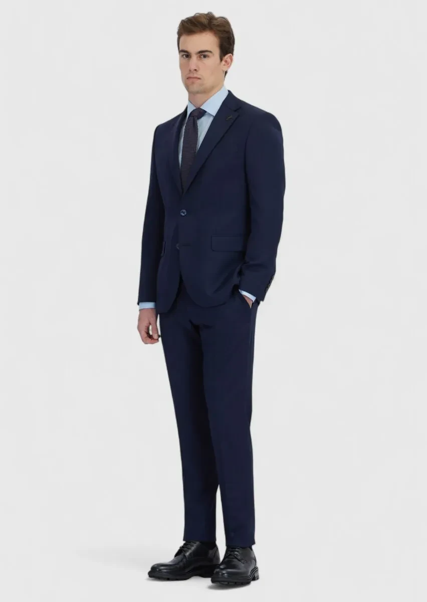 Lacivert Mikro Modern Fit Yün Karışımlı Takım Elbise - 2
