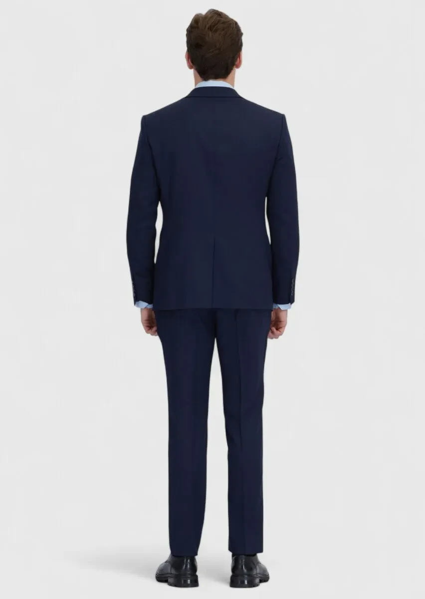 Lacivert Mikro Modern Fit Yün Karışımlı Takım Elbise - 7
