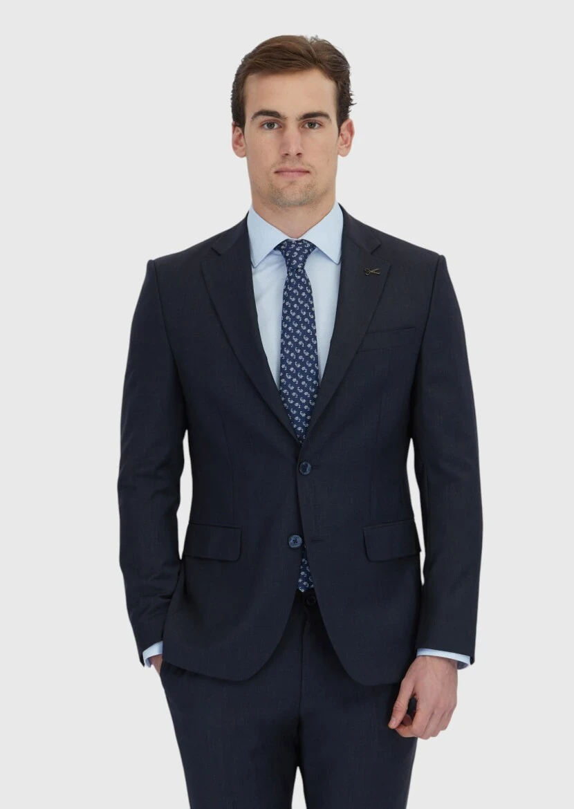 Lacivert Mikro Modern Fit Yün Karışımlı Takım Elbise - 1