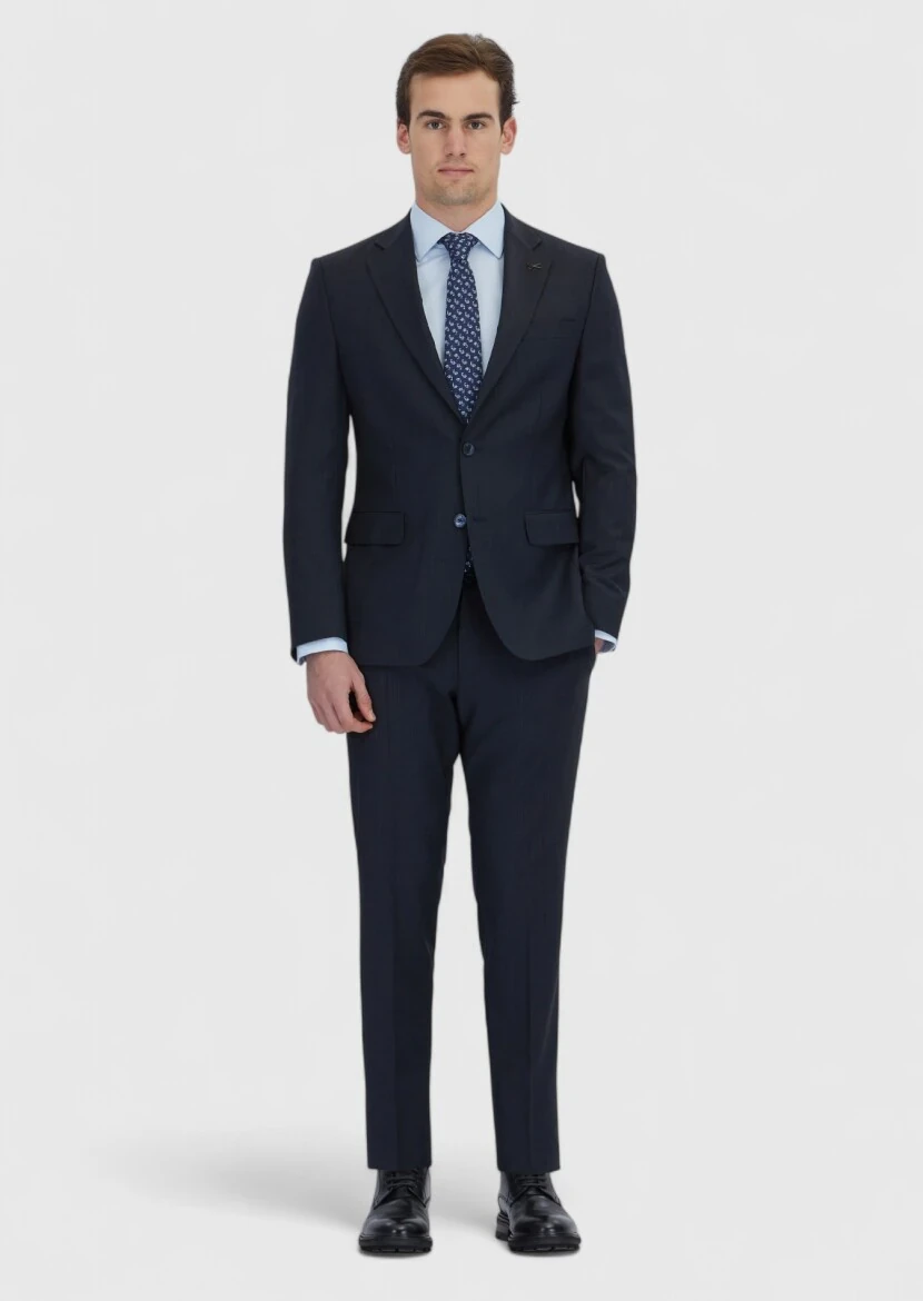 Lacivert Mikro Modern Fit Yün Karışımlı Takım Elbise - 2
