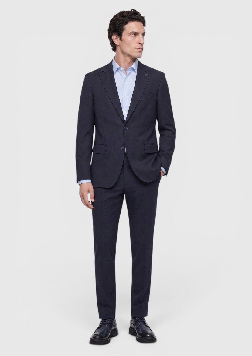 Lacivert Mikro Modern Fit Yün Karışımlı Takım Elbise 