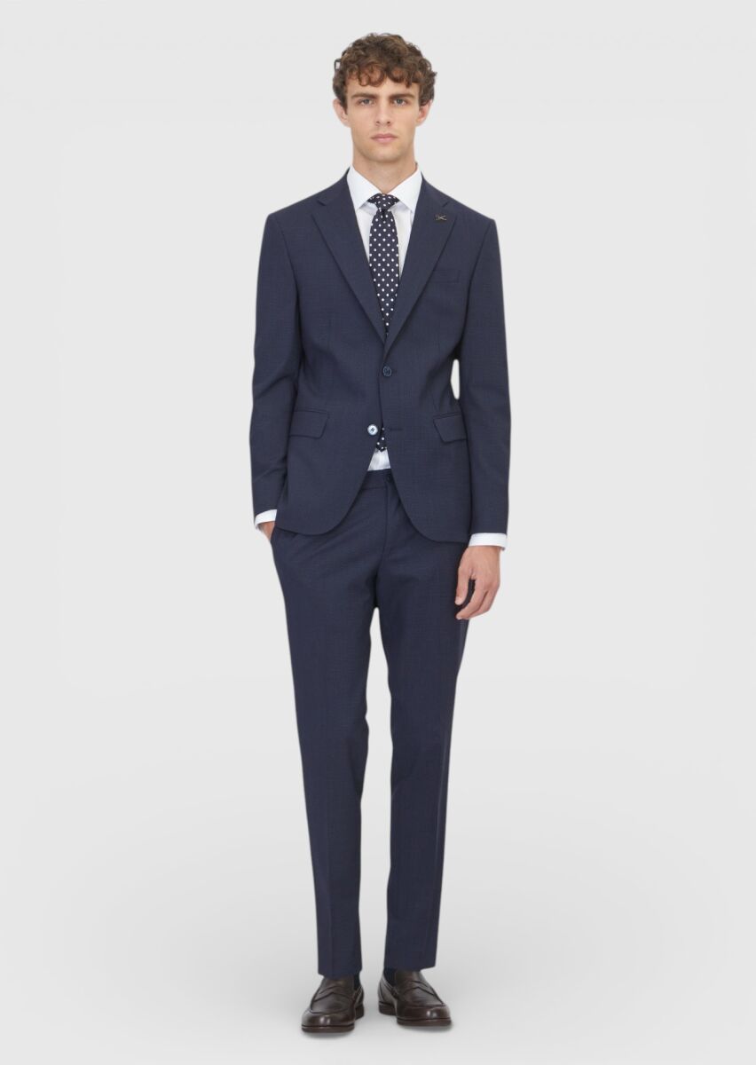 Lacivert Mikro Modern Fit Yün Karışımlı Takım Elbise - 2