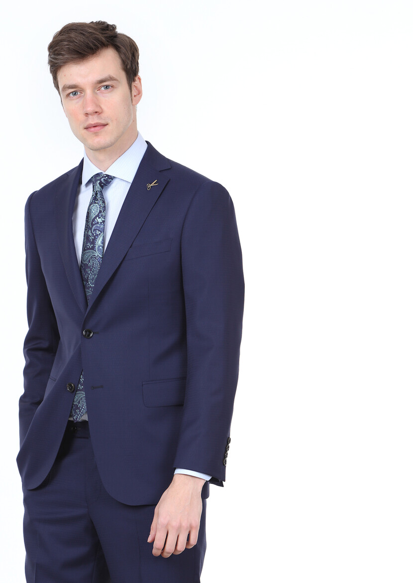 Lacivert Mikro Regular Fit %100 Yün Takım Elbise 
