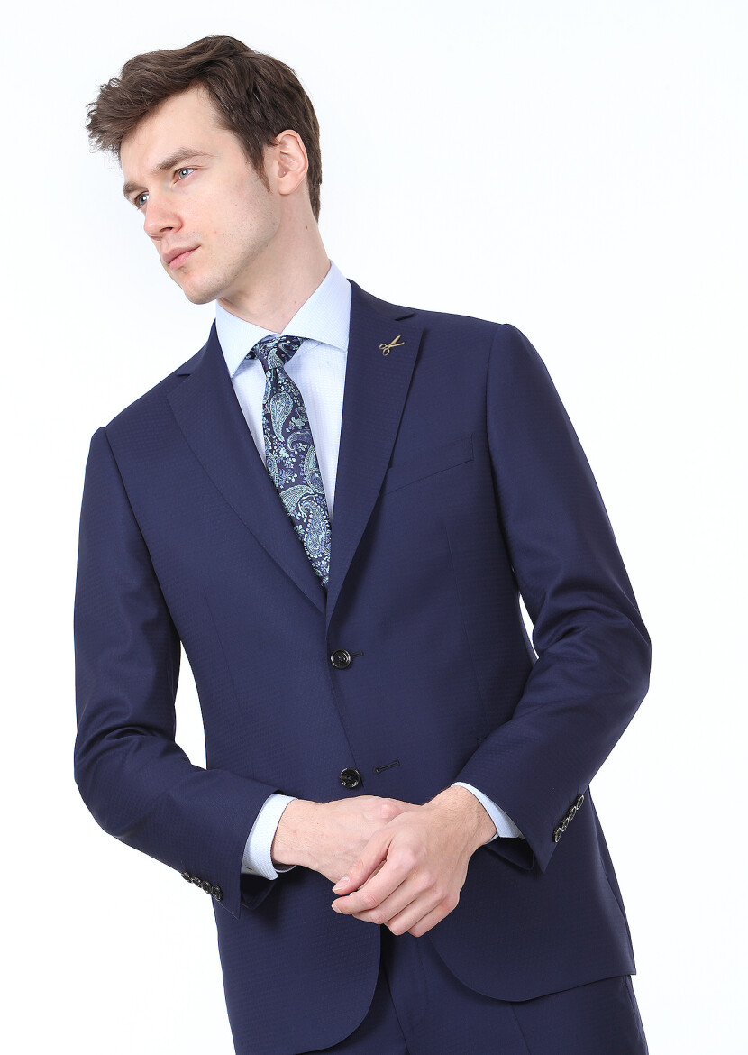 Lacivert Mikro Regular Fit %100 Yün Takım Elbise 