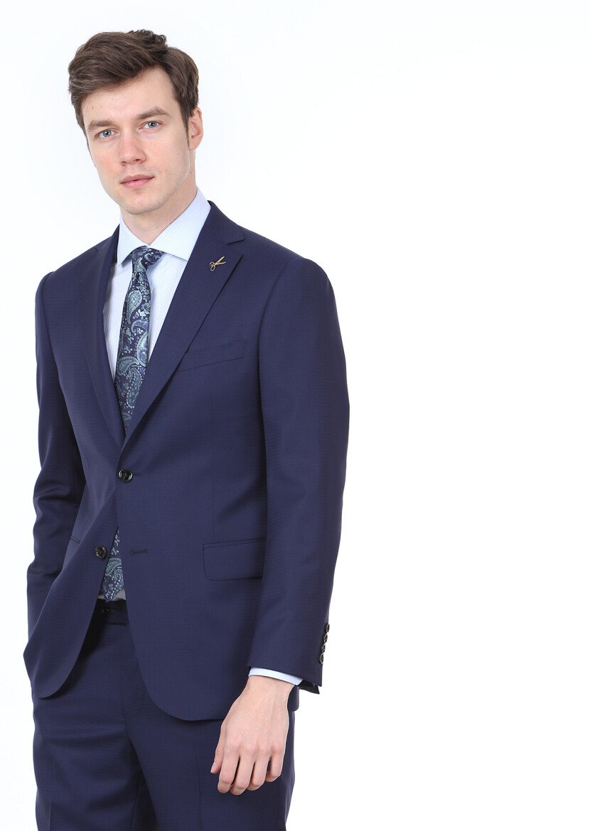 Lacivert Mikro Regular Fit %100 Yün Takım Elbise - 1
