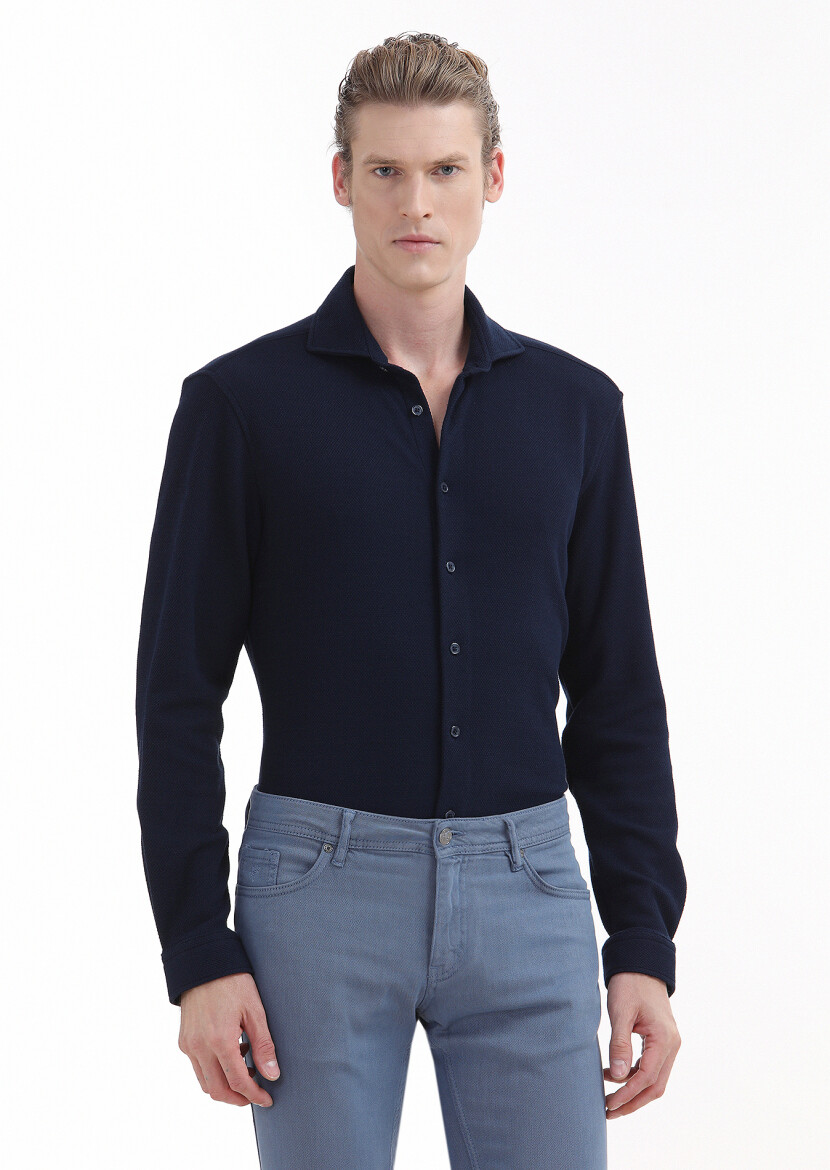 Lacivert Mikro Regular Fit Casual %100 Pamuk Gömlek - RAMSEY
