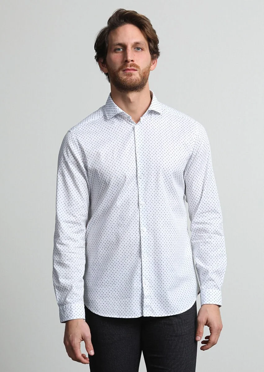 Lacivert Mikro Slim Fit Dokuma Casual %100 Pamuk Gömlek - 1