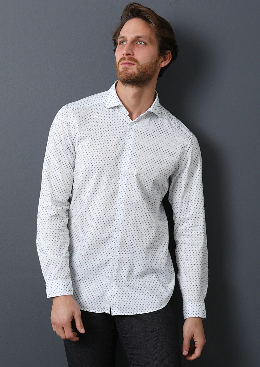 Lacivert Mikro Slim Fit Dokuma Casual %100 Pamuk Gömlek - 2