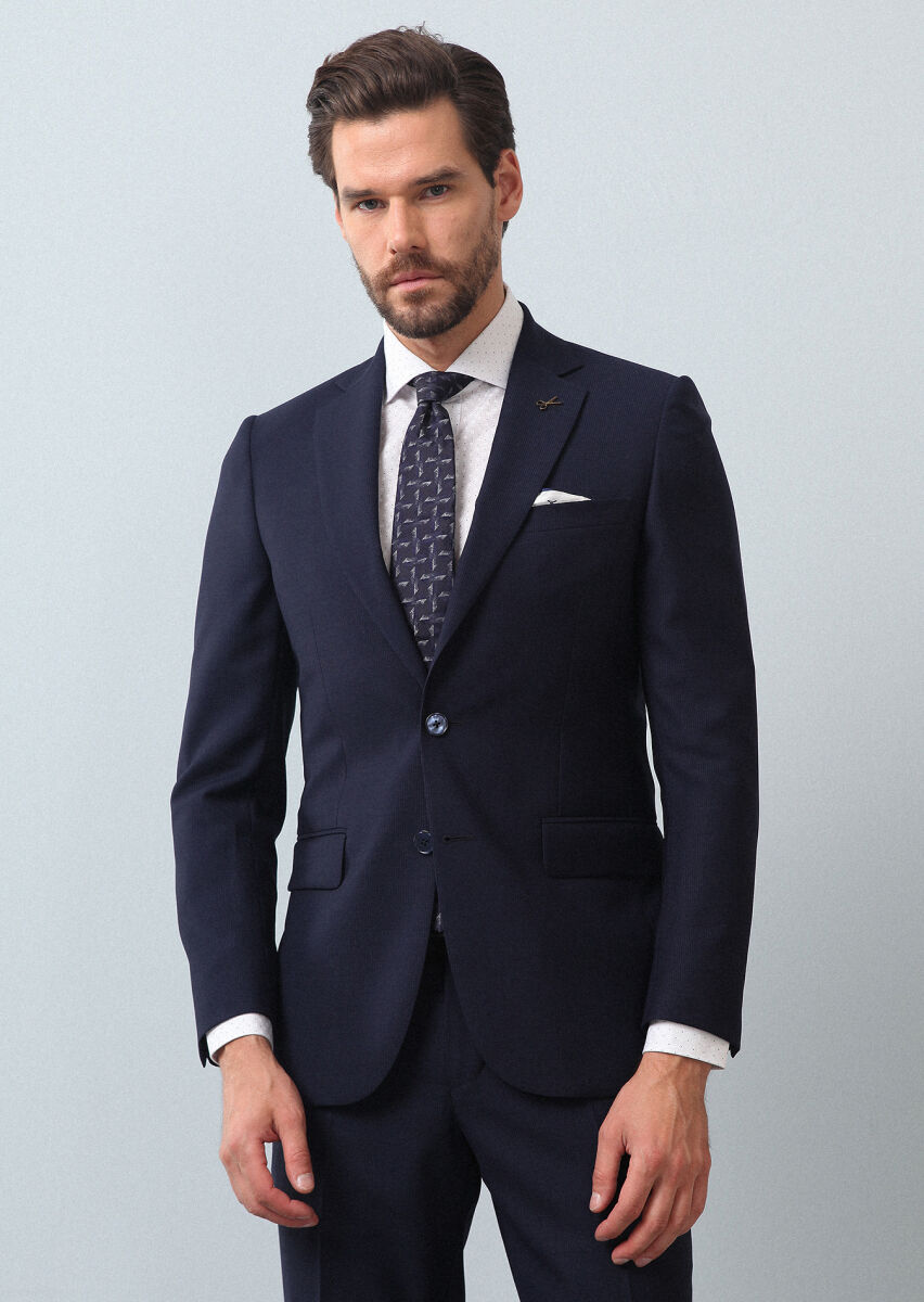 Lacivert Mikro Thin&taller Slim Fit %100 Yün Takım Elbise - 1