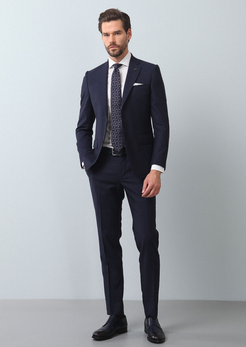 Lacivert Mikro Thin&taller Slim Fit %100 Yün Takım Elbise - 3