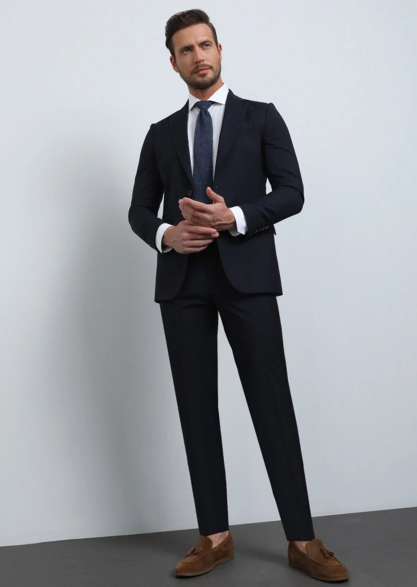 Lacivert Mikro Thin&taller Slim Fit %100 Yün Takım Elbise - 4