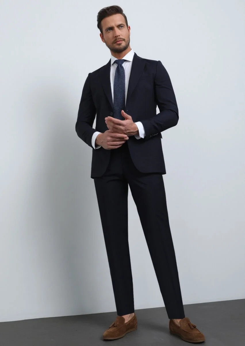 Lacivert Mikro Thin&taller Slim Fit %100 Yün Takım Elbise - 4