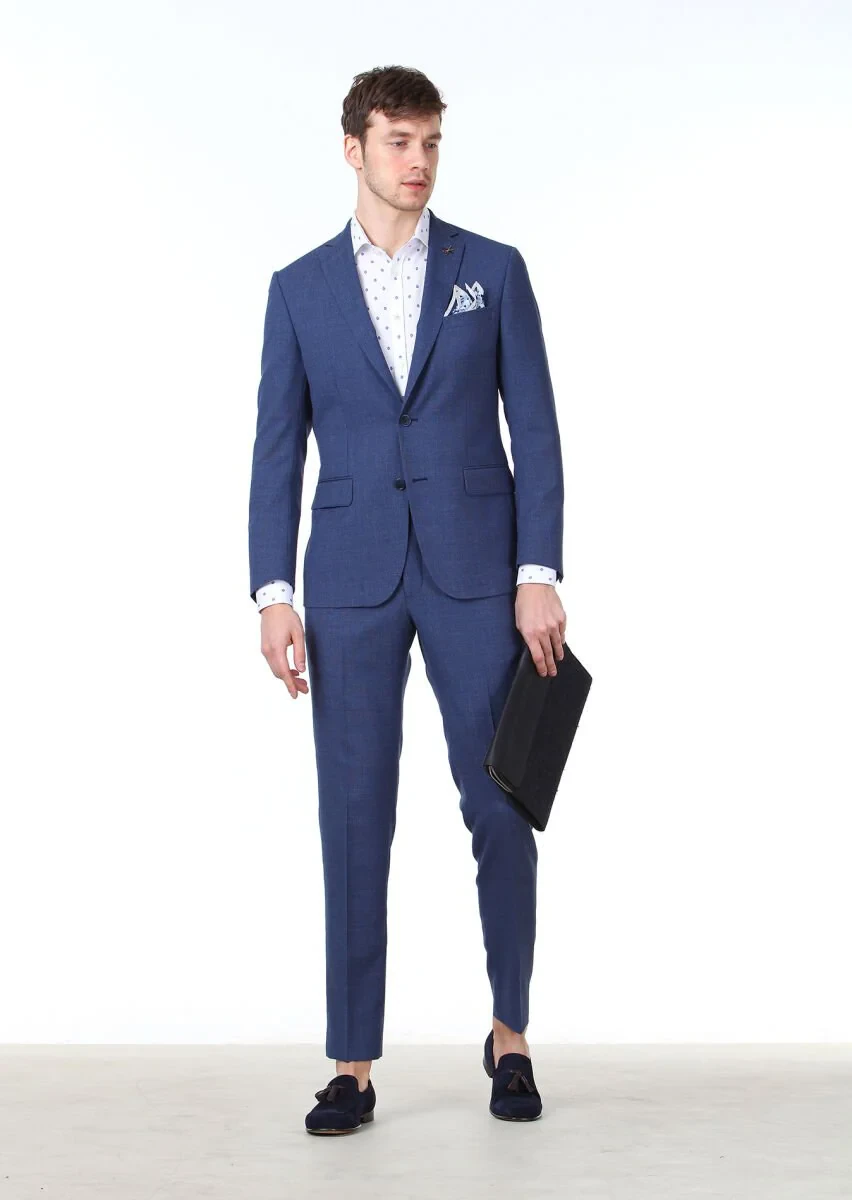 Lacivert Mikro Zeroweight Slim Fit %100 Yün Takım Elbise - 1