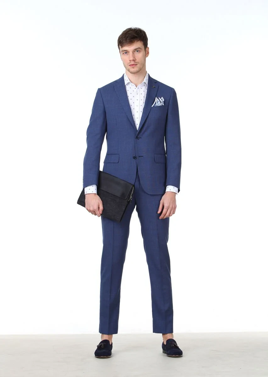 Lacivert Mikro Zeroweight Slim Fit %100 Yün Takım Elbise - 2