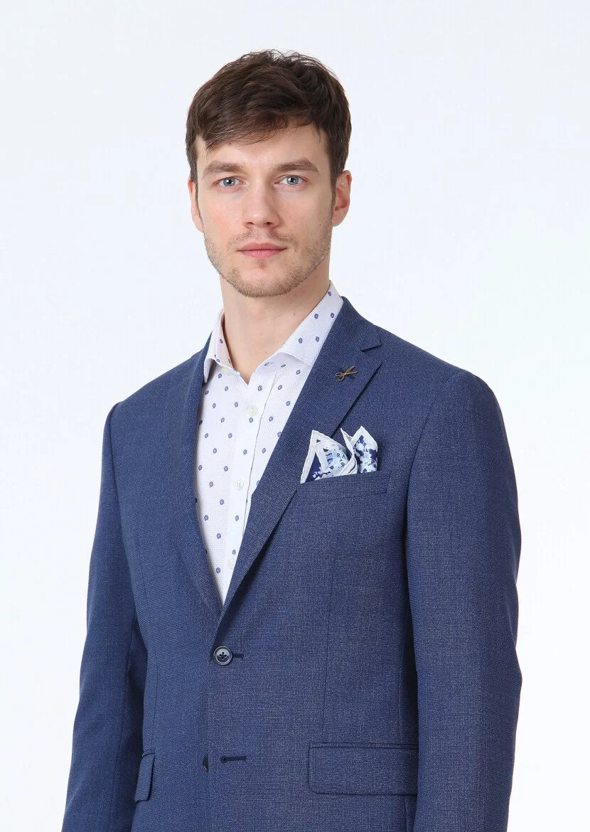 Lacivert Mikro Zeroweight Slim Fit %100 Yün Takım Elbise - 3