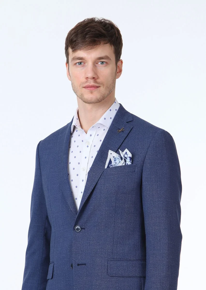 Lacivert Mikro Zeroweight Slim Fit %100 Yün Takım Elbise - 3