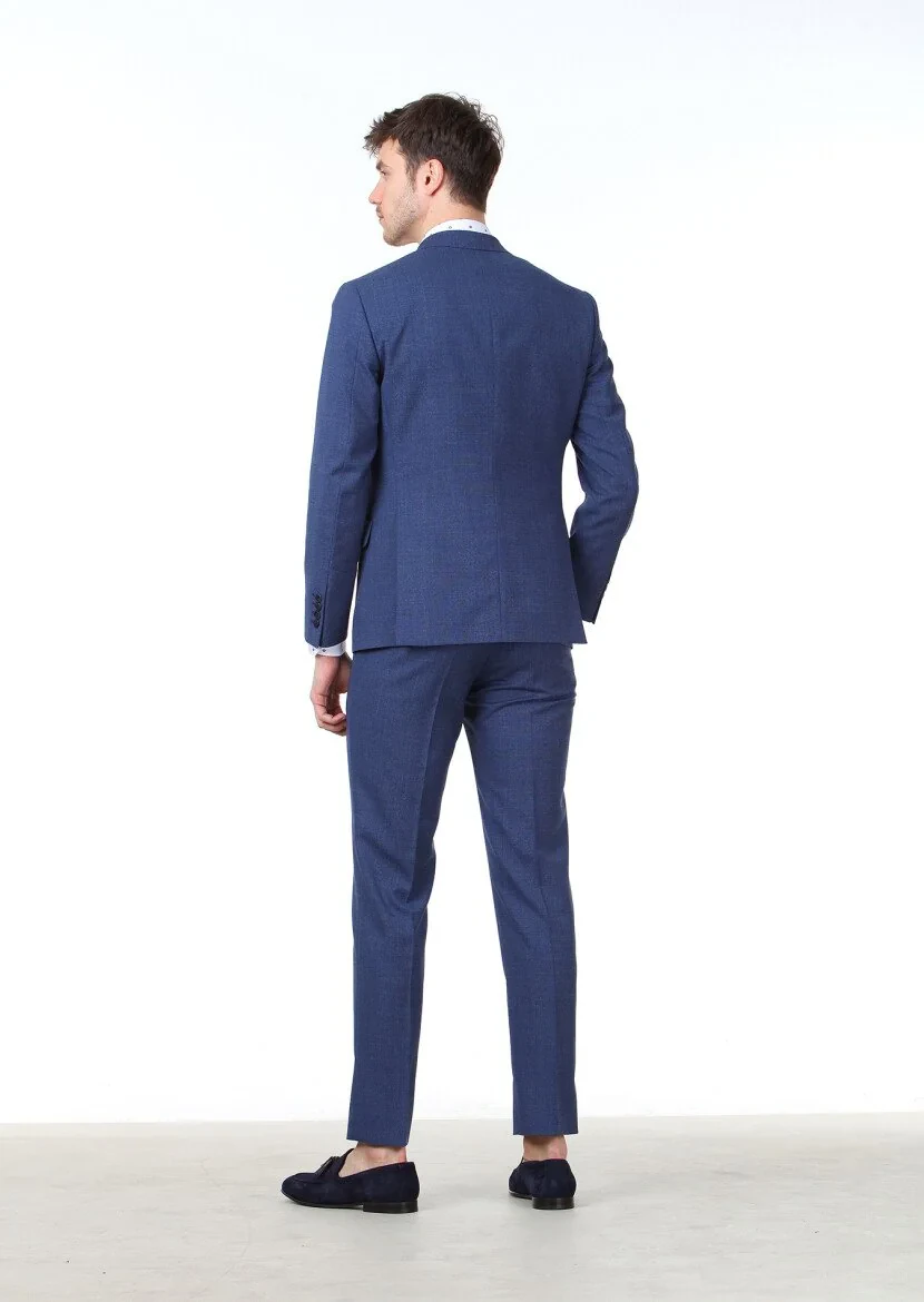 Lacivert Mikro Zeroweight Slim Fit %100 Yün Takım Elbise - 4