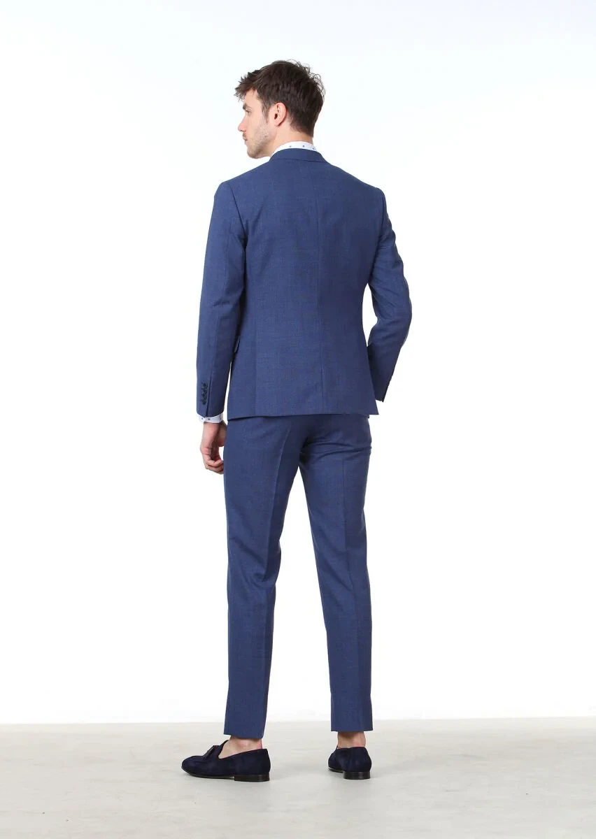 Lacivert Mikro Zeroweight Slim Fit %100 Yün Takım Elbise - 4