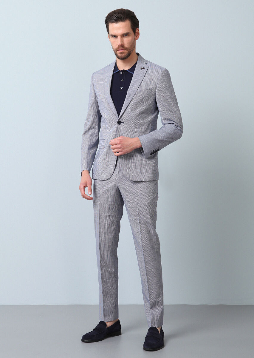 Lacivert Mikro Zeroweight Slim Fit %100 Yün Takım Elbise - 3