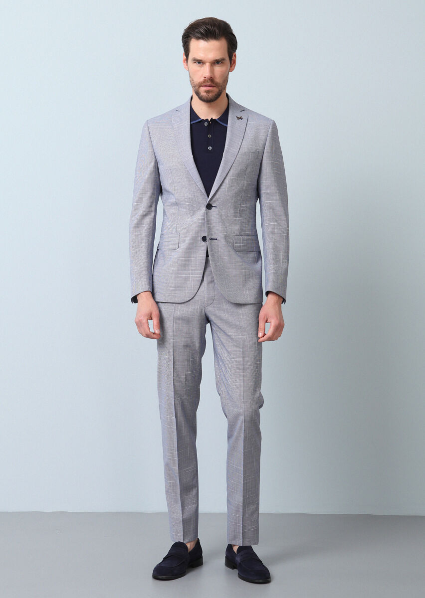 Lacivert Mikro Zeroweight Slim Fit %100 Yün Takım Elbise - 5