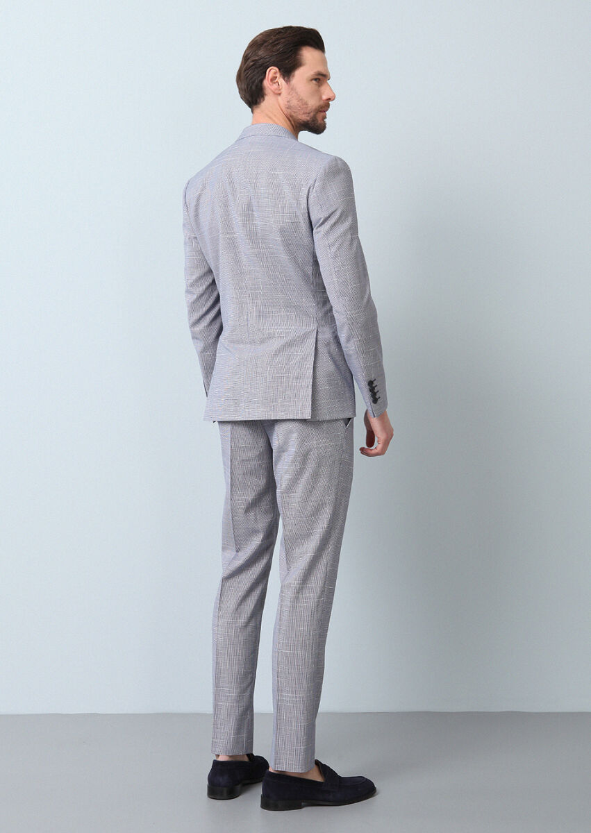 Lacivert Mikro Zeroweight Slim Fit %100 Yün Takım Elbise - 6