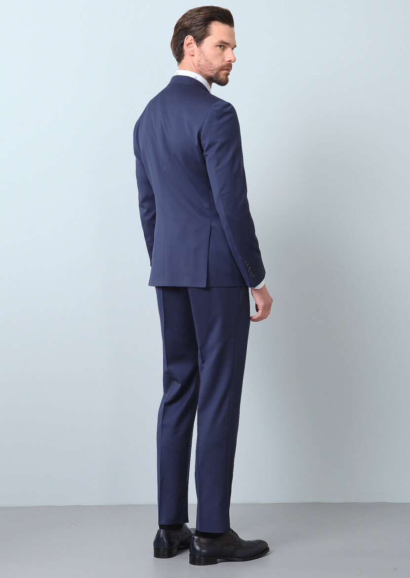 Lacivert Mikro Zeroweight Slim Fit %100 Yün Takım Elbise - 5