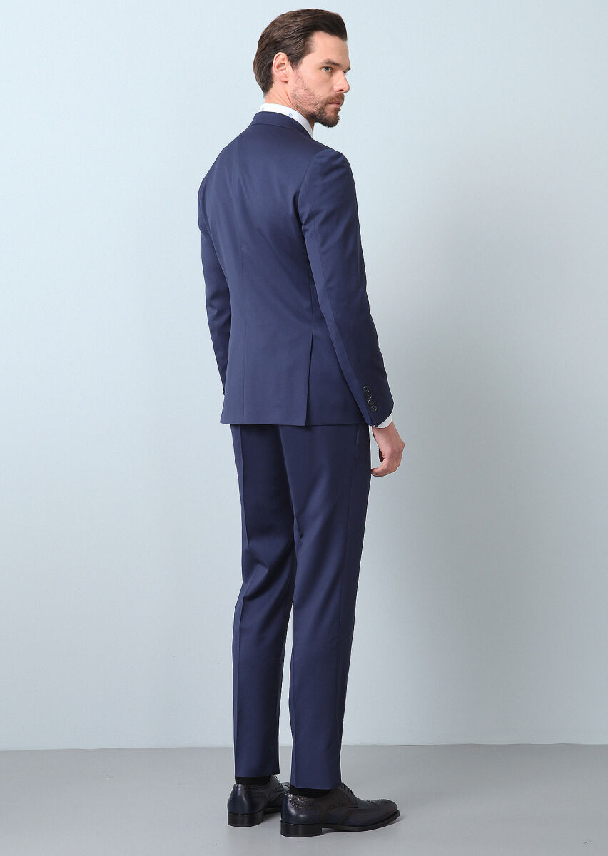 Lacivert Mikro Zeroweight Slim Fit %100 Yün Takım Elbise - 5