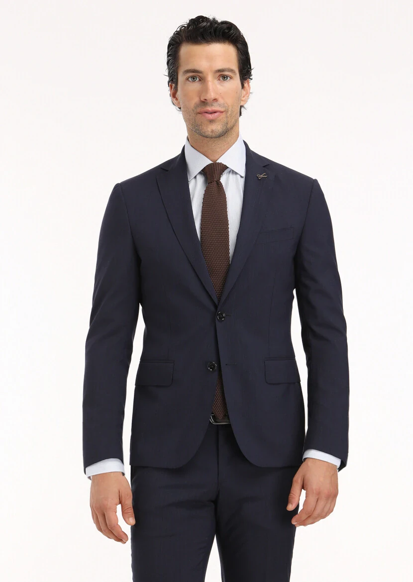 Lacivert Mikro Zeroweight Slim Fit %100 Yün Takım Elbise - 2
