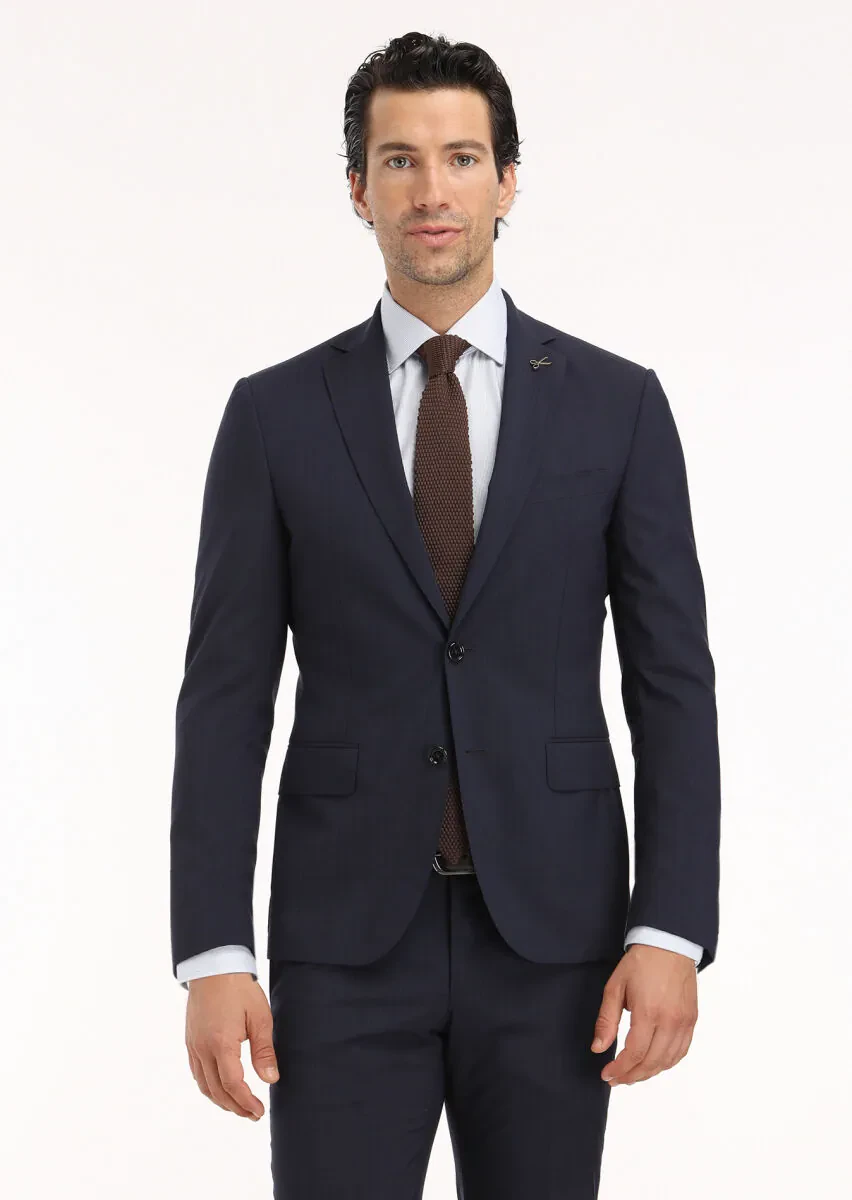 Lacivert Mikro Zeroweight Slim Fit %100 Yün Takım Elbise - 2