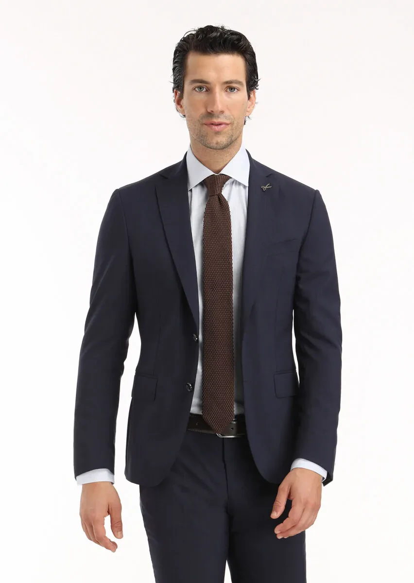 Lacivert Mikro Zeroweight Slim Fit %100 Yün Takım Elbise - 3