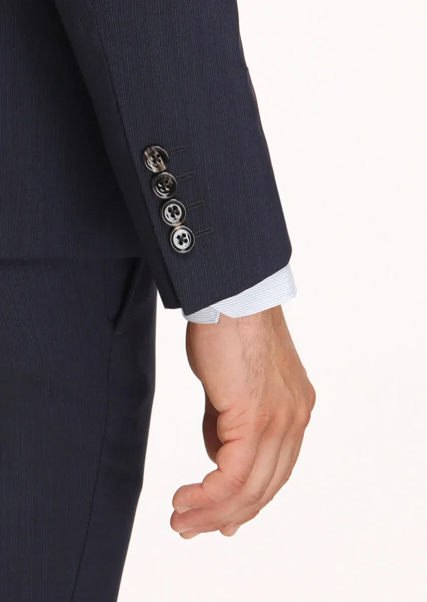 Lacivert Mikro Zeroweight Slim Fit %100 Yün Takım Elbise - 6