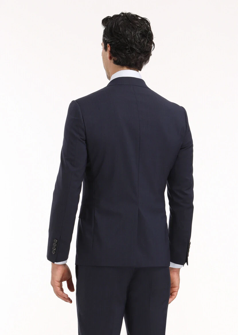 Lacivert Mikro Zeroweight Slim Fit %100 Yün Takım Elbise - 7