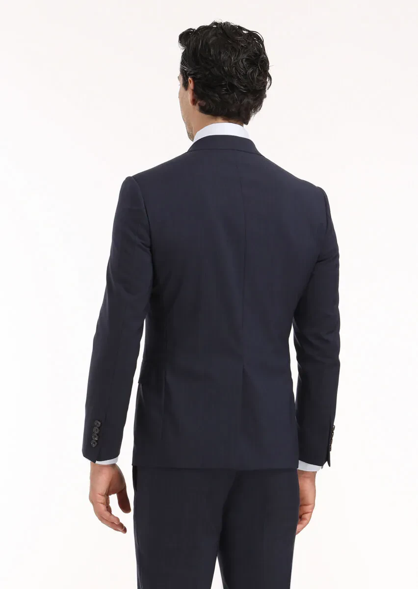 Lacivert Mikro Zeroweight Slim Fit %100 Yün Takım Elbise - 7