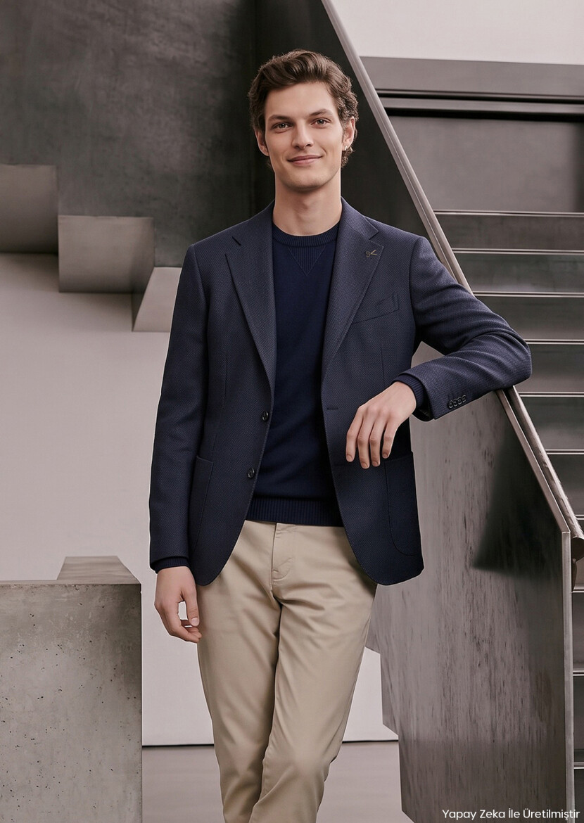 Lacivert Mikro Zeroweight Slim Fit İpek Karışımlı Ceket - RAMSEY