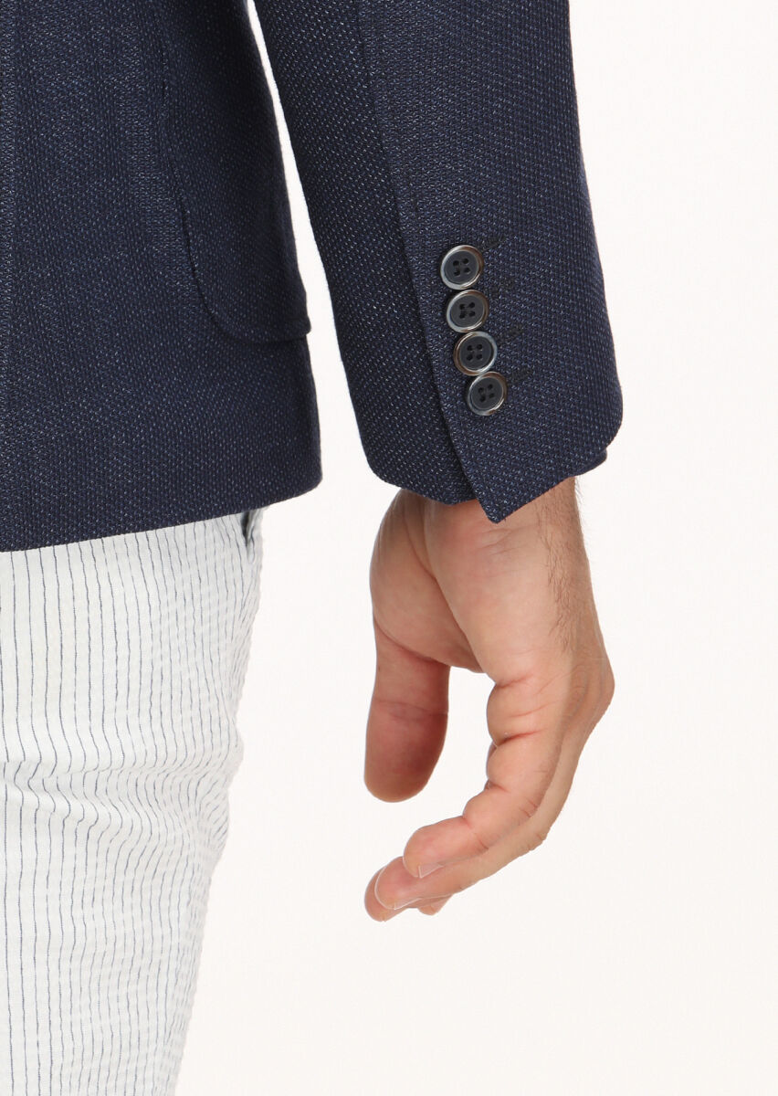 Lacivert Mikro Zeroweight Slim Fit Pamuk Karışımlı Örme Ceket - 4