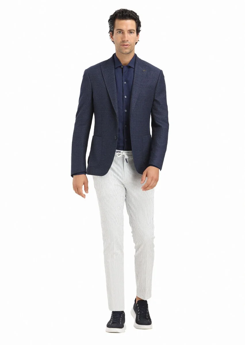 Lacivert Mikro Zeroweight Slim Fit Pamuk Karışımlı Örme Ceket - 1