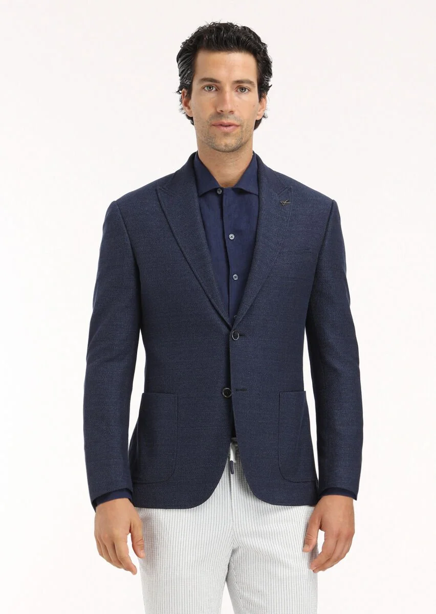 Lacivert Mikro Zeroweight Slim Fit Pamuk Karışımlı Örme Ceket - 2