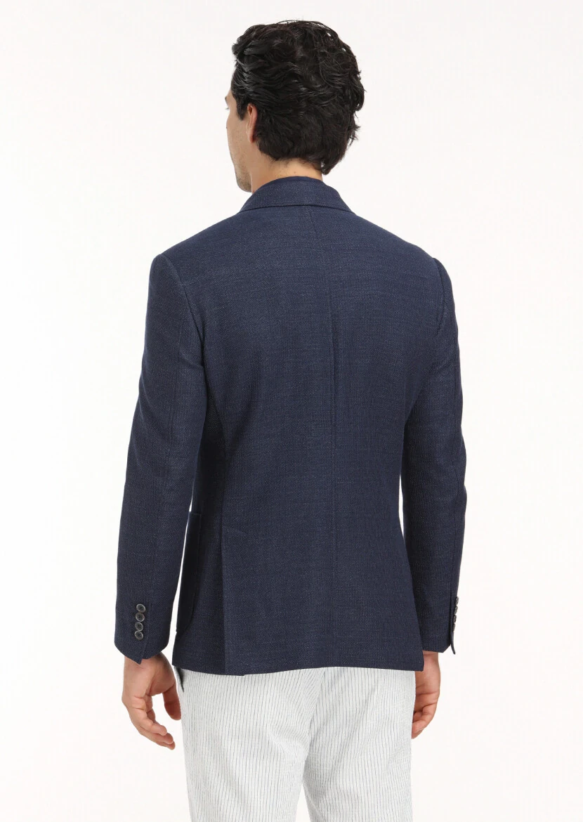 Lacivert Mikro Zeroweight Slim Fit Pamuk Karışımlı Örme Ceket - 6