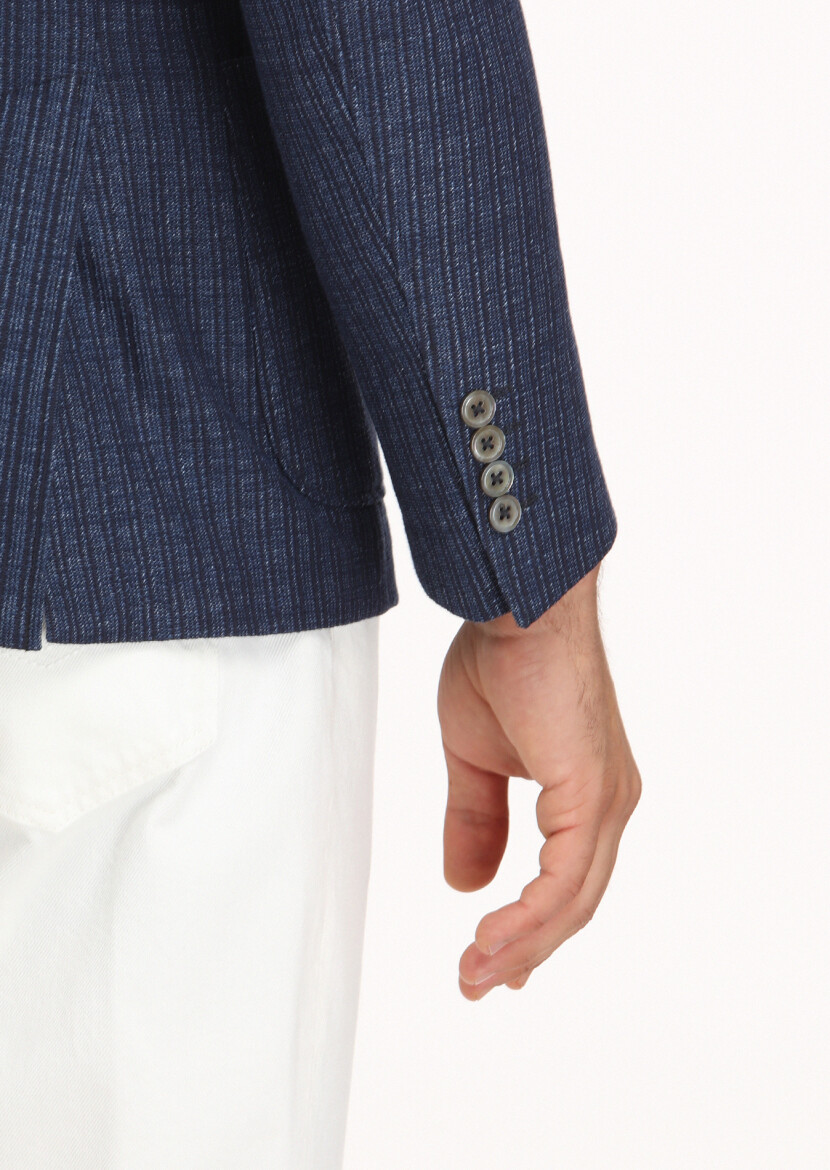 Lacivert Mikro Zeroweight Slim Fit Pamuk Karışımlı Örme Ceket - 3