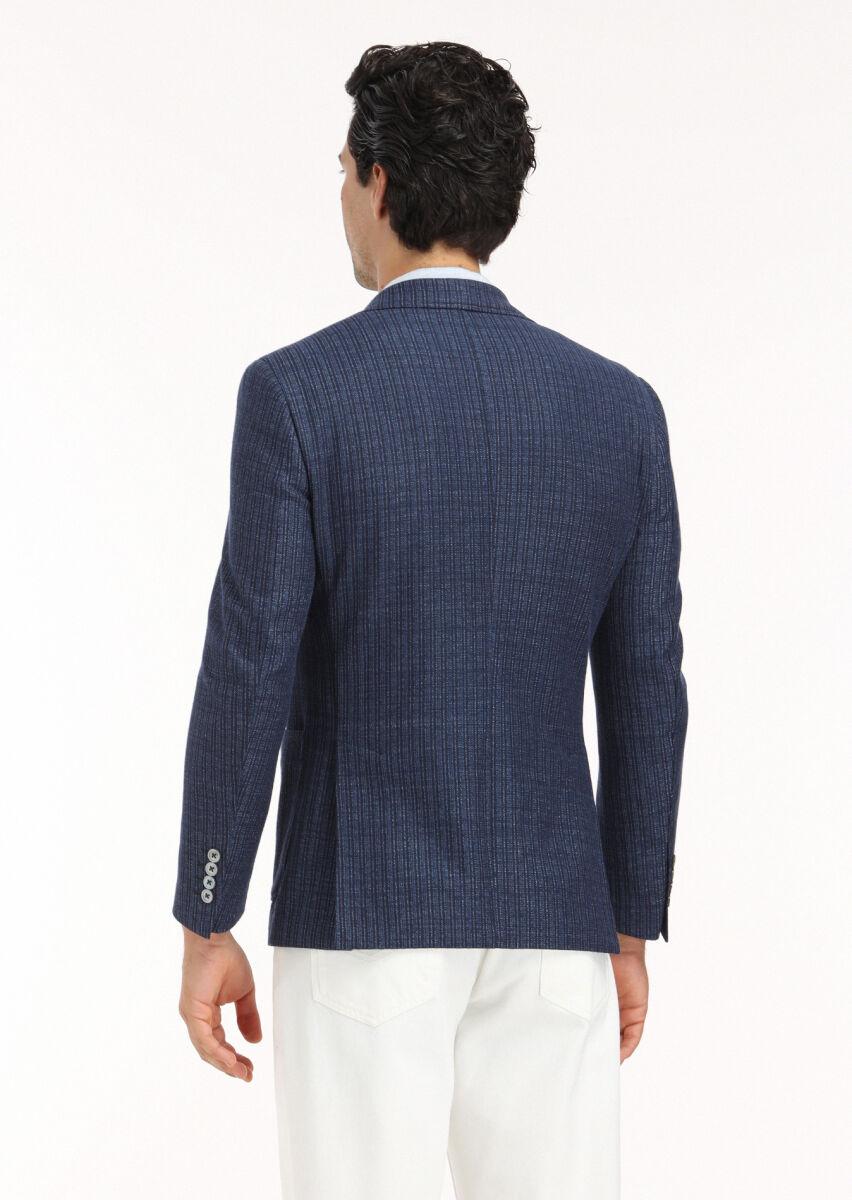 Lacivert Mikro Zeroweight Slim Fit Pamuk Karışımlı Örme Ceket - 4