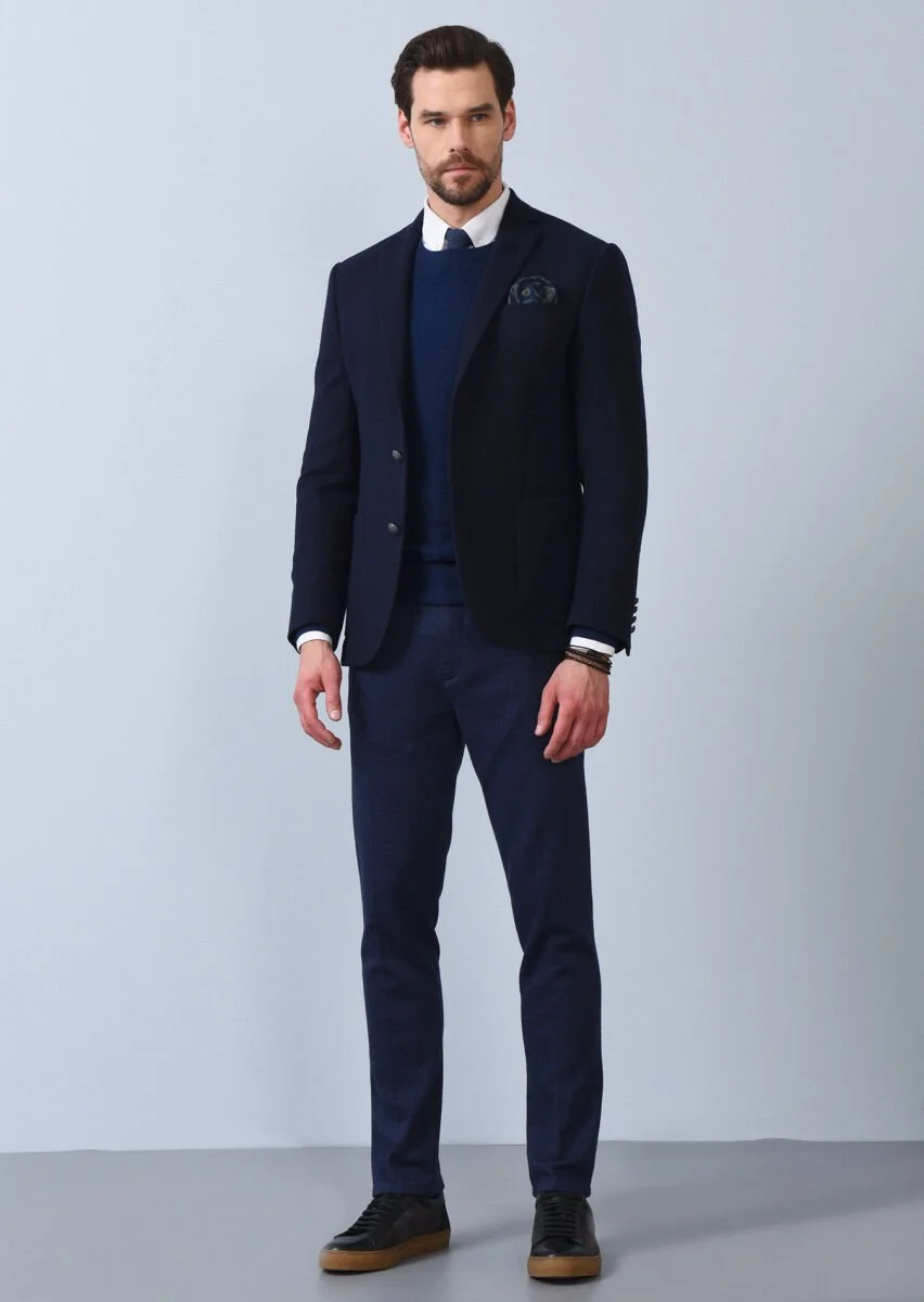 Lacivert Mikro Zeroweight Slim Fit Yün Karışımlı Ceket - 3