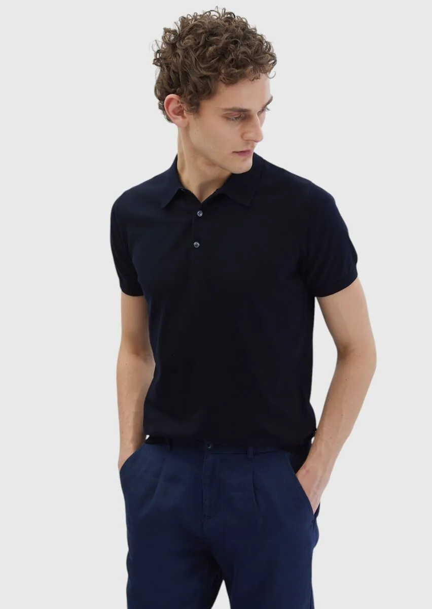 Lacivert Polo Yaka %100 Pamuk Triko - 1